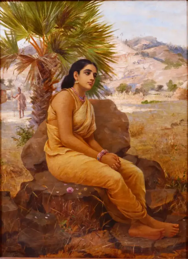 indian Raja Ravi Varma Shakuntala lost in thoughts 1901