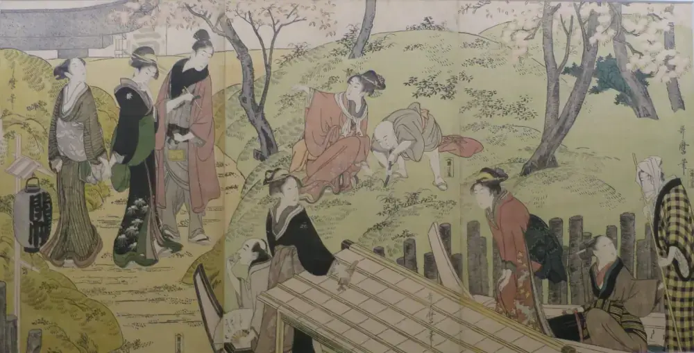 japanese Cherry Blossom Viewing at Mimeguri by Kitagawa Utamaro 1799