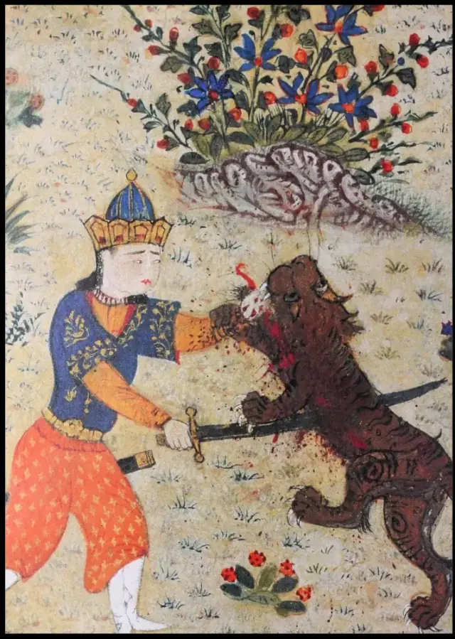 persian Mihr slays the Dragon folio 55r detail. Mihr and Mushtari 14