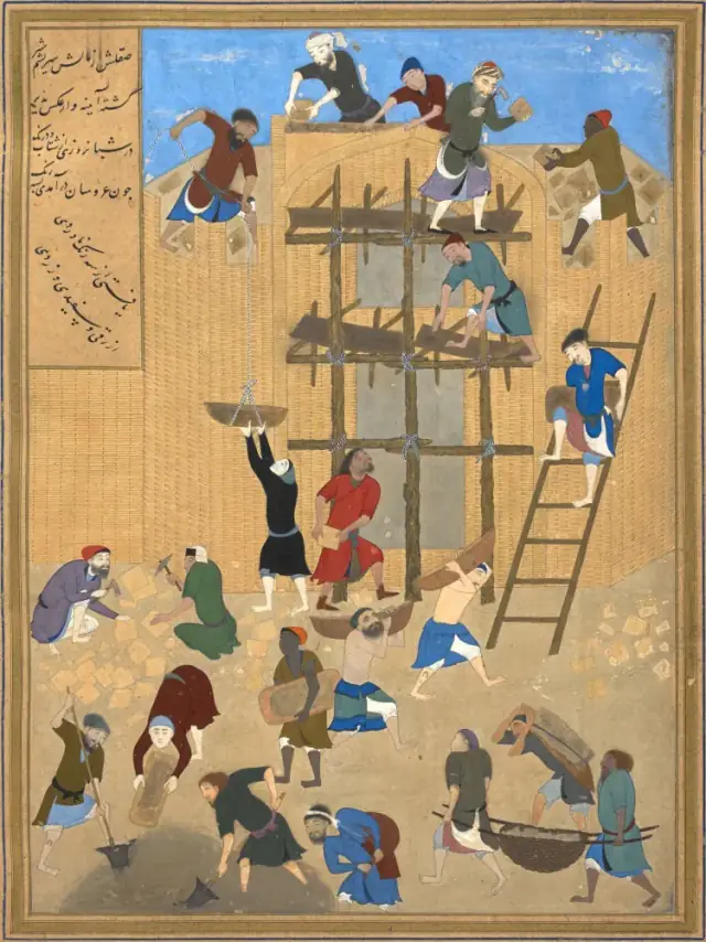 PersianIslamicM Kamal-ud-din Bihzad - Construction of the fort of Kharnaq.jp